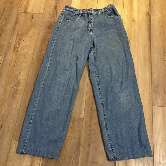 Vintage AT denim jeans high waisted flare bell bottoms sz 6 hemmed petite women