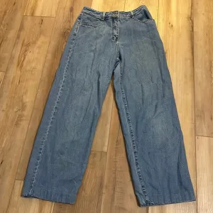 Vintage AT denim jeans high waisted flare bell bottoms sz 6 hemmed petite women