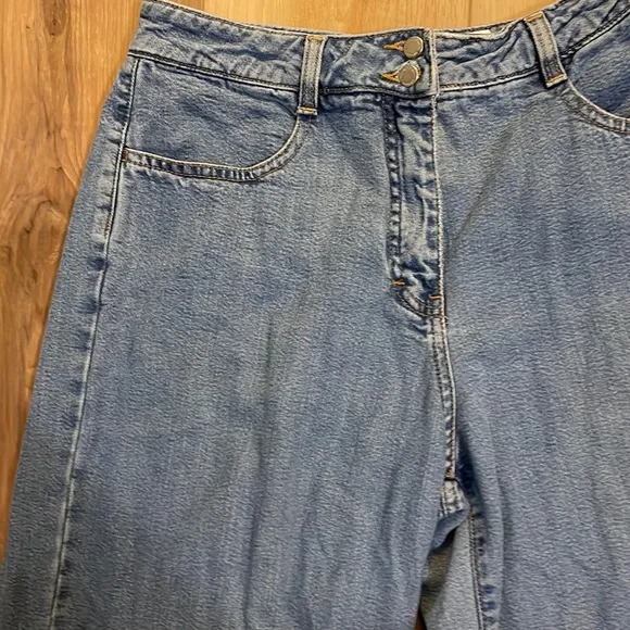 Vintage AT denim jeans high waisted flare bell bottoms sz 6 hemmed petite women