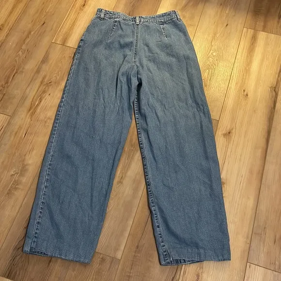 Vintage AT denim jeans high waisted flare bell bottoms sz 6 hemmed petite women