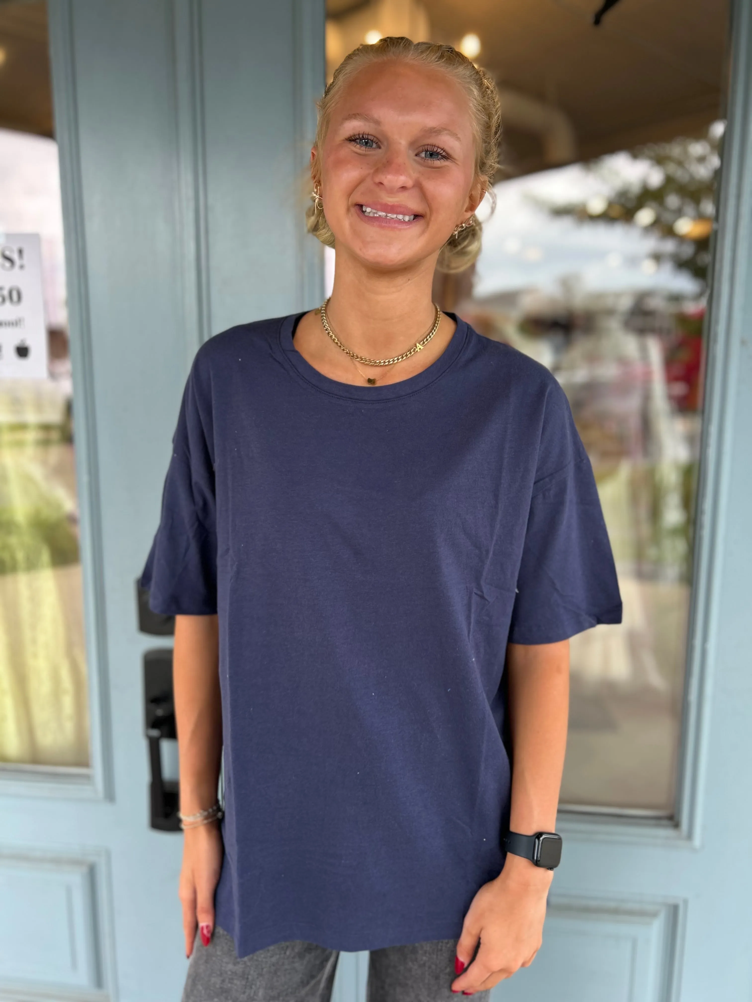 Washed Cotton Round Neck Short Sleeve Top