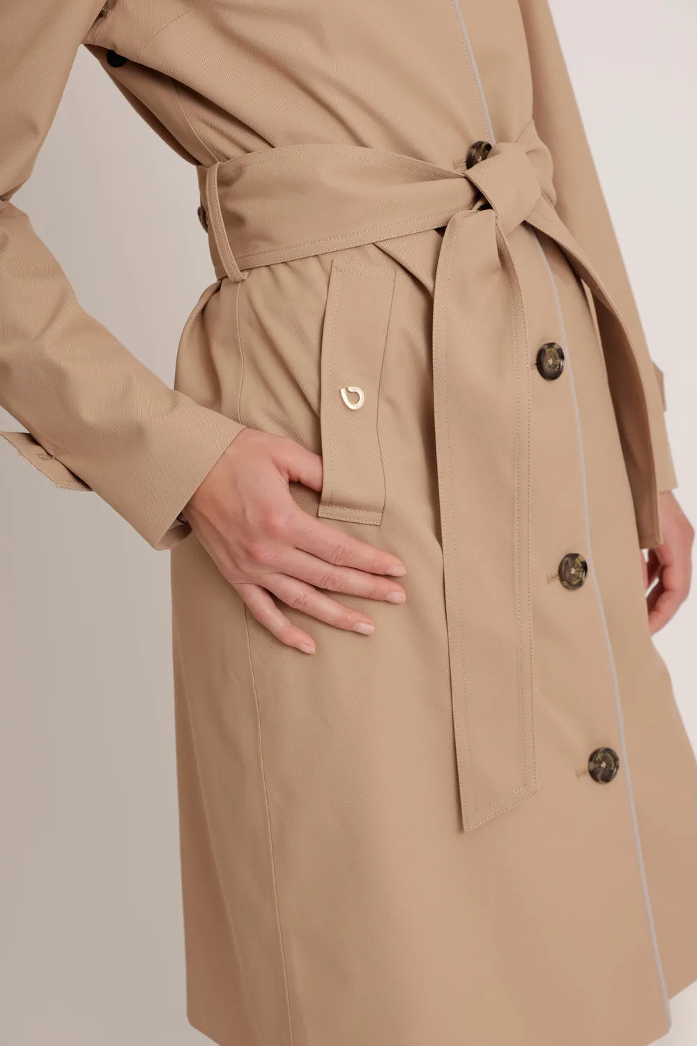 Waterproof Straight Fit Waistbelt Raincoat | Beige Matte