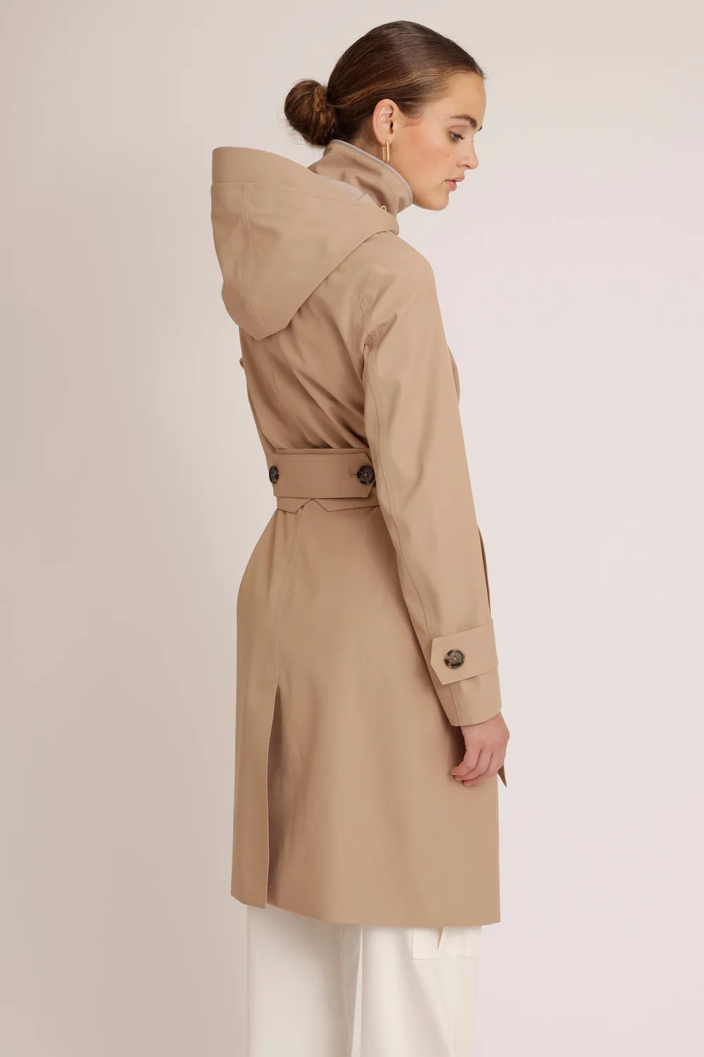 Waterproof Straight Fit Waistbelt Raincoat | Beige Matte